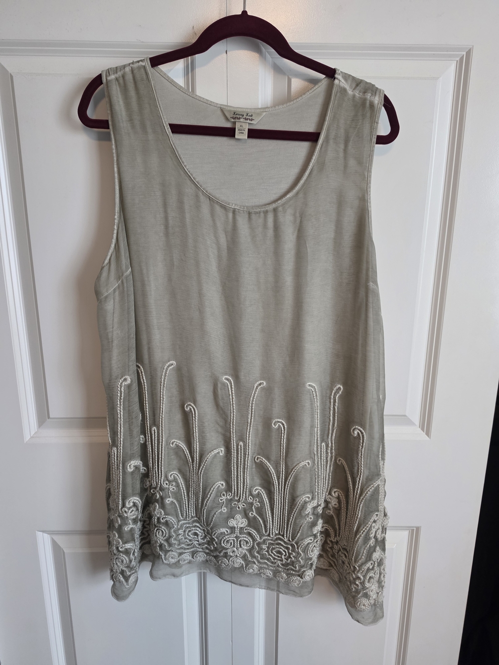 krazy kat greyish tan Sleeveless Embroidered Tank